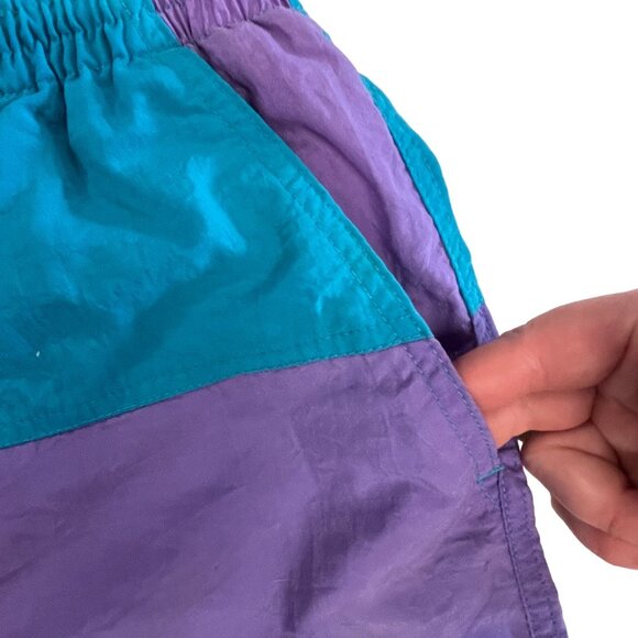 Vintage 80s Swim Trunks Shorts Converse Magic Johnson Collab L Teal Purple Lined - Picture 3 of 14